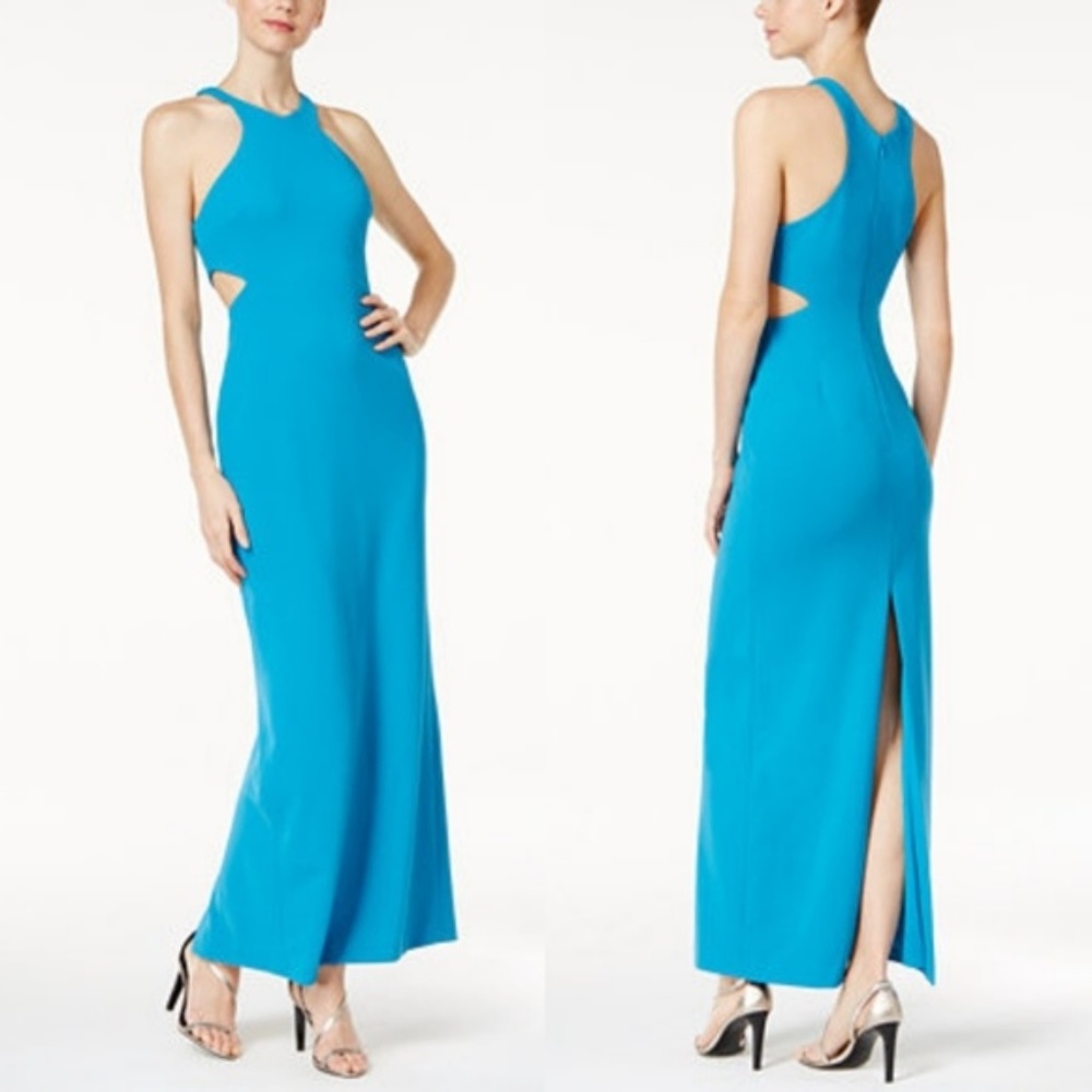 Calvin Klein Blue/Teal Cutout Sides Evening Dress